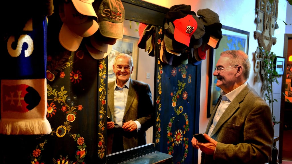 Shoah: Tomi Reichental at the coat dresser that he recovered from his childhood home in what was Czechoslovakia. Photograph: Cyril Byrne
