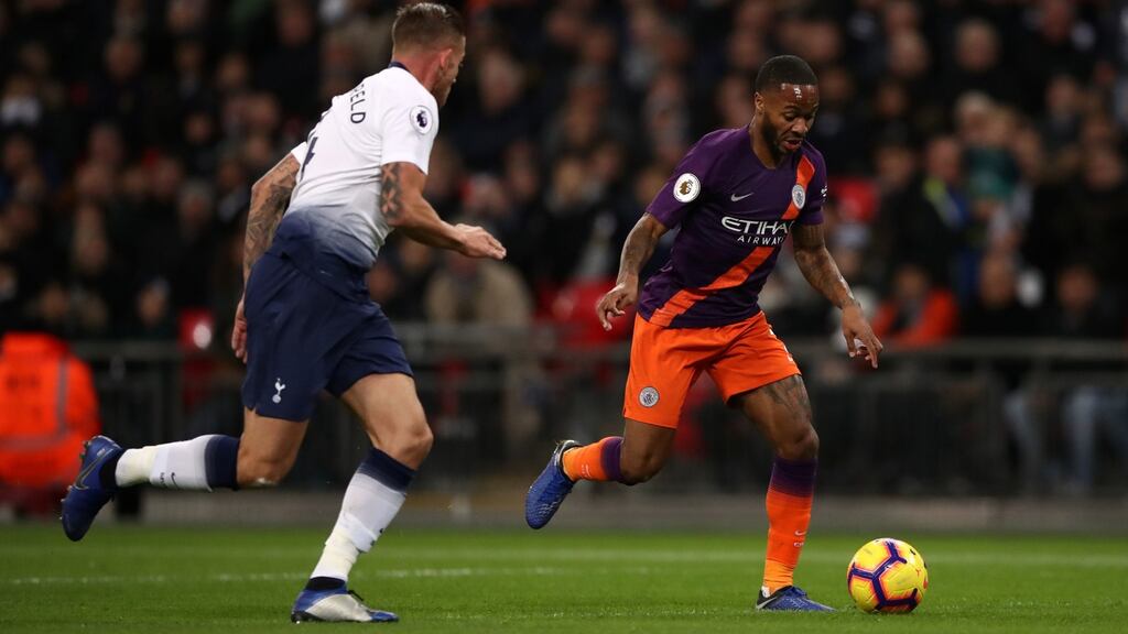 Raheem Sterling during Manchester City’s 1-0 win over Tottenham at Wembley. Photograph: John Walton/PA