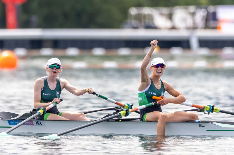 Ireland’s Aoife Casey and Margaret Cremen celebrate. Photograph; Morgan Treacy