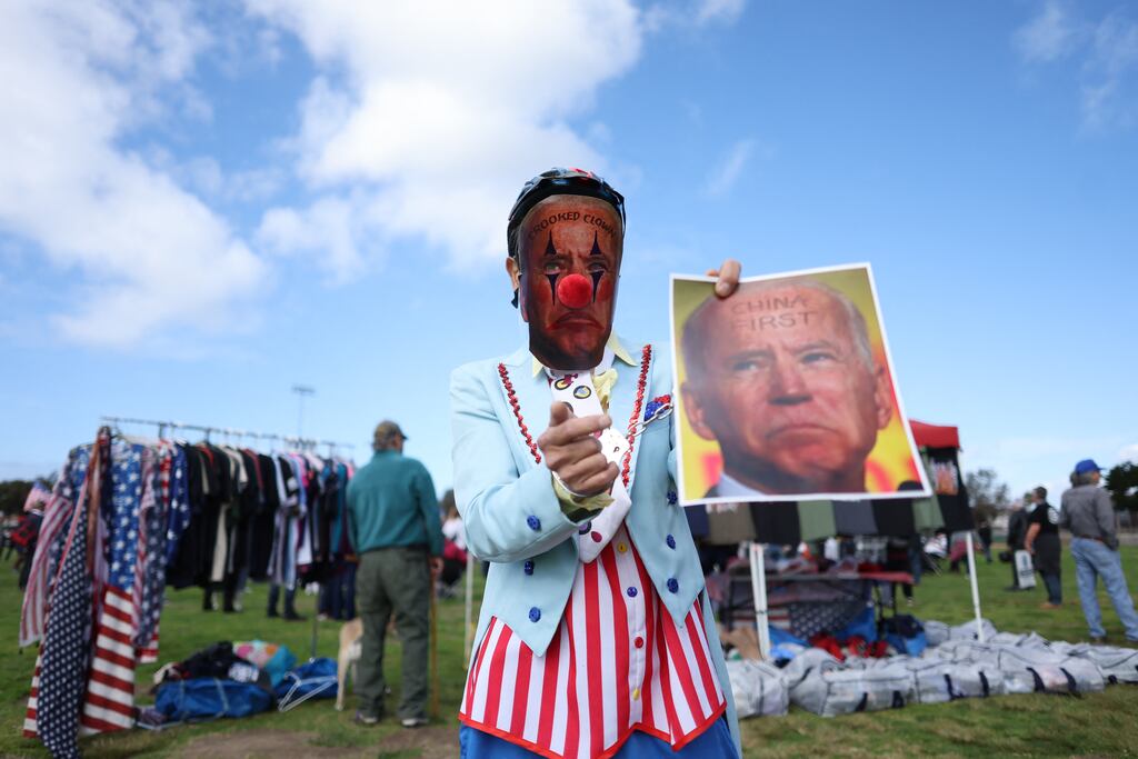 Trump supporters attend a Take Our Border Back Convoy near the Mexico-US border in San Ysidro, California, on February 3, 2024. Photograph: David Swanson /AFP via Getty Images.