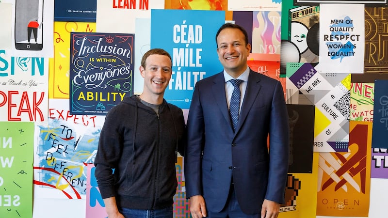 Facebook founder and chief executive Mark Zuckerberg with Taoiseach Leo Varadkar at the company’s headquarters in Menlo Park, Silicon Valley, California. Facebook has confirmed it plans to create hundreds of new jobs in Ireland next year.