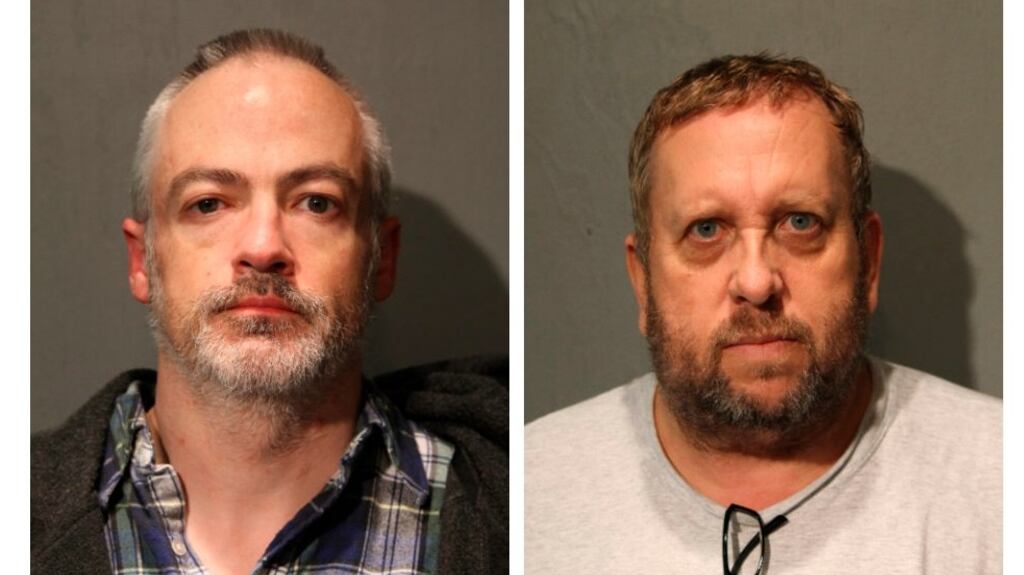 Wyndham Latten (left) and Andrew Warren, who are accused of fatally stabbing a man and then fleeing across the country in an attempt to avoid capture. Photograph: Chicago Police Department via AP