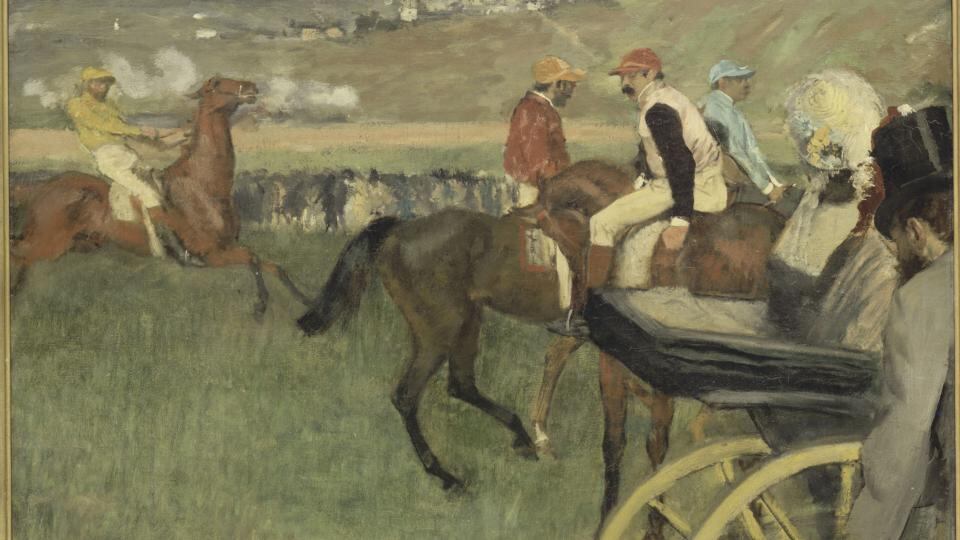 Detail from ‘The Race Track; Amateur Jockeys Near a Carriage’.Musée d’Orsay