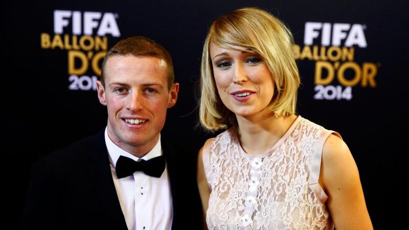 Stephanie Roche of Ireland, seen here with boyfriend Dean Zambra of Bray Wanderers was second to James Rodriguez in the Puskas Award voting for goal of the year. Photograph: Arnd Wiegmann / Reuters