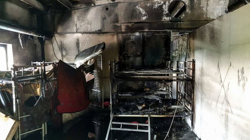 The aftermath of a fire in a shelter for migrants in the town of Velika Kladusa in northwest Bosnia. Photograph: STR/AFP/Getty Images