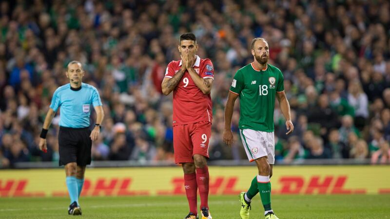 Aleksandar Mitrovic in action for Serbia against Ireland in the 2-18 World Cup qualifiers. Photo: Craig Mercer - CameraSport via Getty Images
