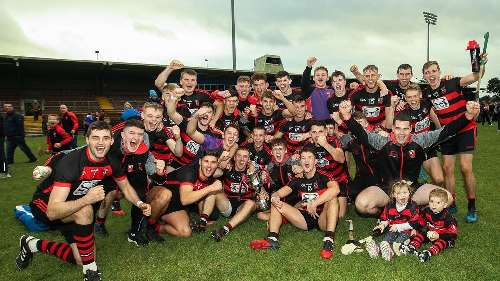 Ballygunner celebrate their Waterford final victory at Fraher Field. Photograph: Tommy Dickson/Inpho