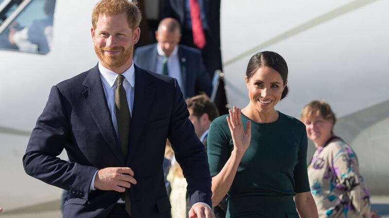 Meghan Markle, Duchess of Sussex and Prince Harry, Duke of Sussex arriving into Dublin Airport for their visit to Ireland on Tuesday. Photograph: Dominic Lipinski/Getty Images