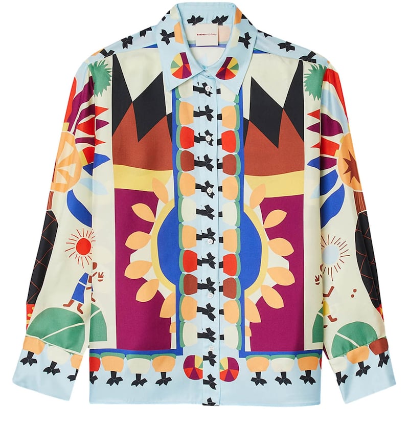 Printed silk shirt priced at €295, available at Sandro x Louis Barthélemy