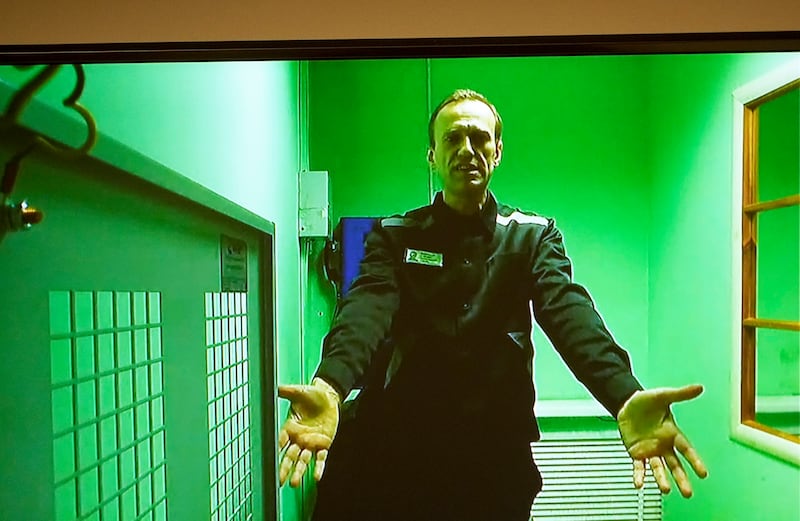 Alexei Navalny in jail in Russia. His name became a byword for anti-Putin activism and mass protest. Photograph: AP