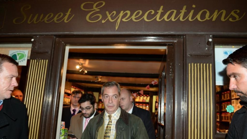 Nigel Farage (centre) leader of Ukip predicted that the result would be tighter than the significant margins suggested by opinion polls. Photograph: Facundo Arrizabalaga/EPA