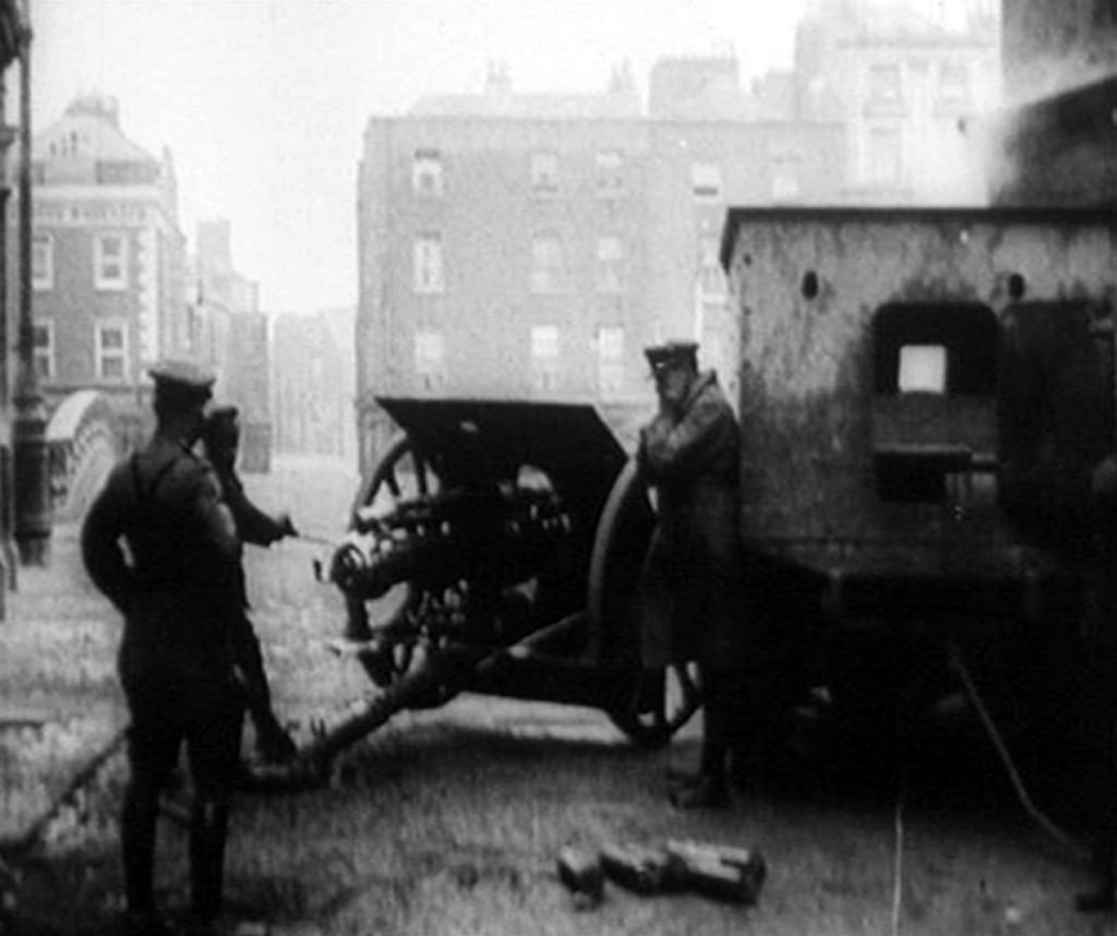National Army troops shell the Four Courts in June 1922 in an image from archive news reels being sold at Whyte's auction