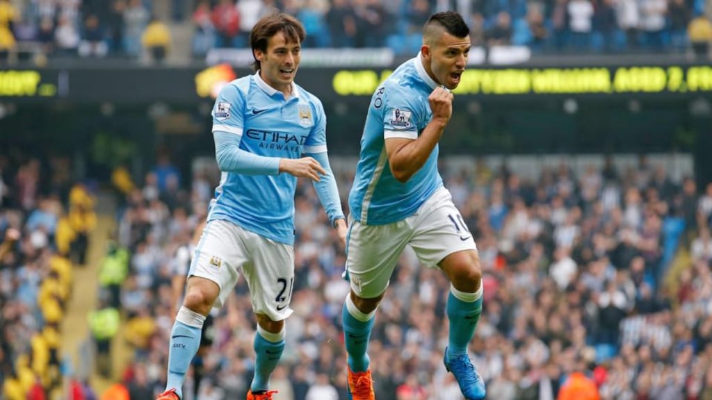 Both David Villa and Sergio Agüero will be missing through injury when Manchester City play Sevilla and Manchester United. Photograph: Carl Recine/Reuters.