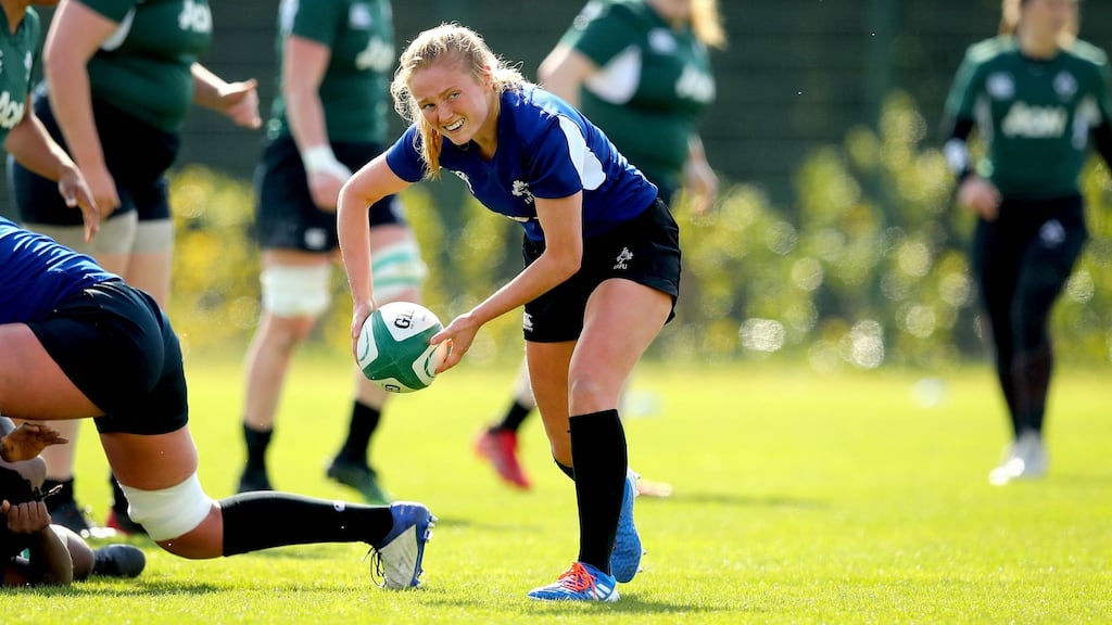 Kathryn Dane in action during the Ireland women’s training session at the IRFU High Performance Centre in Abbotstown on Tuesday. Photograph: Ryan Byrne/Inpho