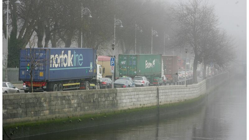 Traffic on Wolfe Tone Quay before the Port Tunnel was opened. Photograph: Alan Betson