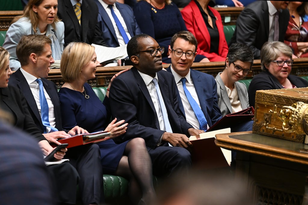 UK prime minister Liz Truss with chancellor of the excheque, Kwasi Kwarteng following the mini-budget statement that has seen sterling suffer dramatic drops in subsequent market reaction. Photograph: UK Parliament/Jessica Taylor/PA Wire
