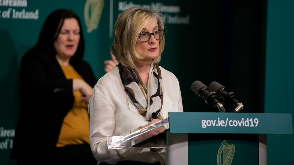 Liz Canavan, assistant secretary to the Department of An Taoiseach, during a media briefing at Government Buildings, Dublin. Photograph: Collins