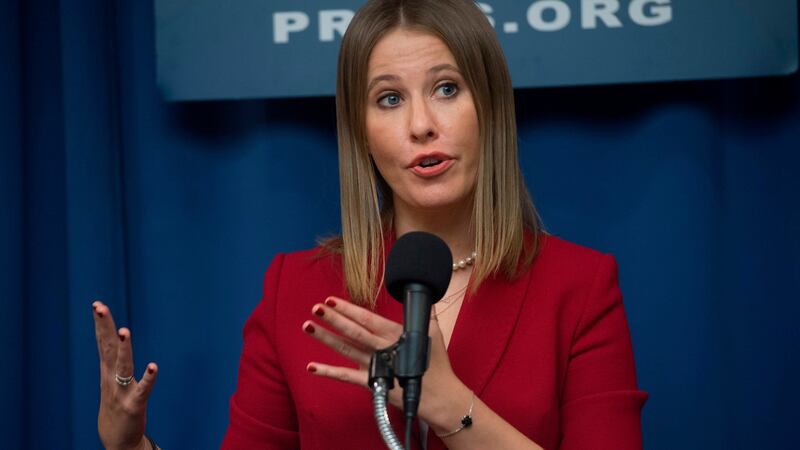 Russian presidential candidate Ksenia Sobchak at the National Press Club in Washington, DC on Tuesday. Photograph: Saul Loeb/AFP/Getty Images
