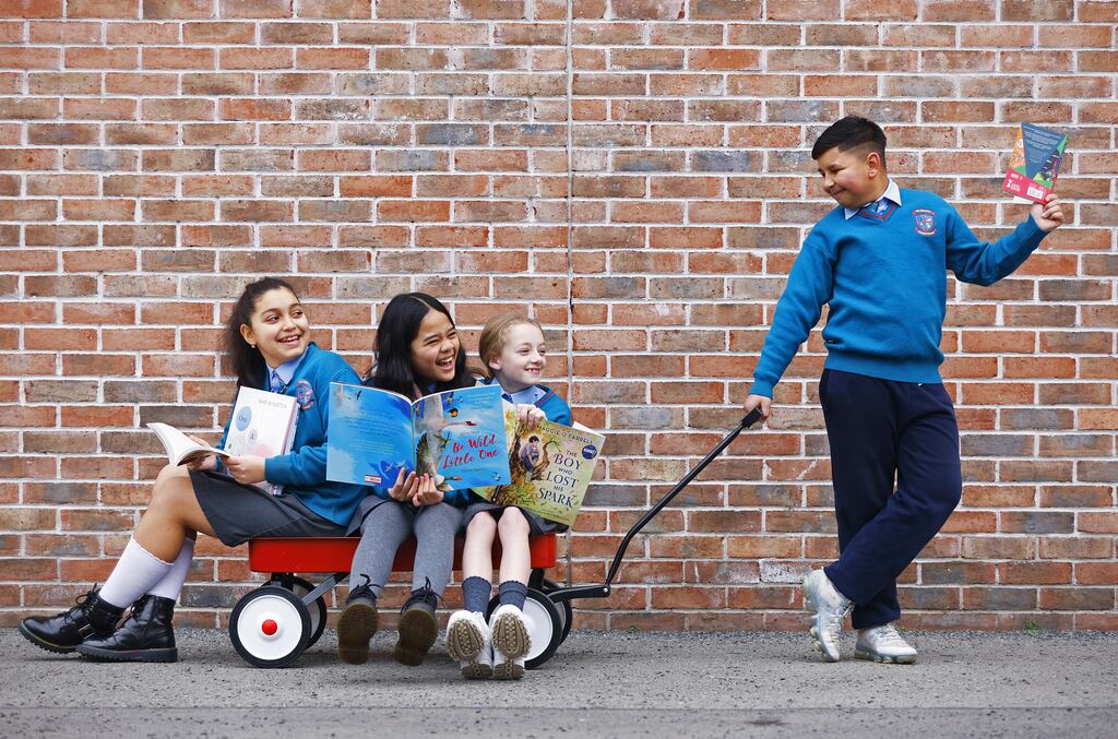 Ten titles, including picture books, short story collections and young adult novels, have been shortlisted for the 2023 KPMG Children's Books Ireland Awards. The shortlist was announced this week by RTÉ broadcaster Rick O’Shea at the Crescent Arts Centre, Belfast. Pictured to mark the launch of the shortlist are pupils Eilish, Maya, Isabel and Armani from St Mary's School, Dorset Street, Dublin.