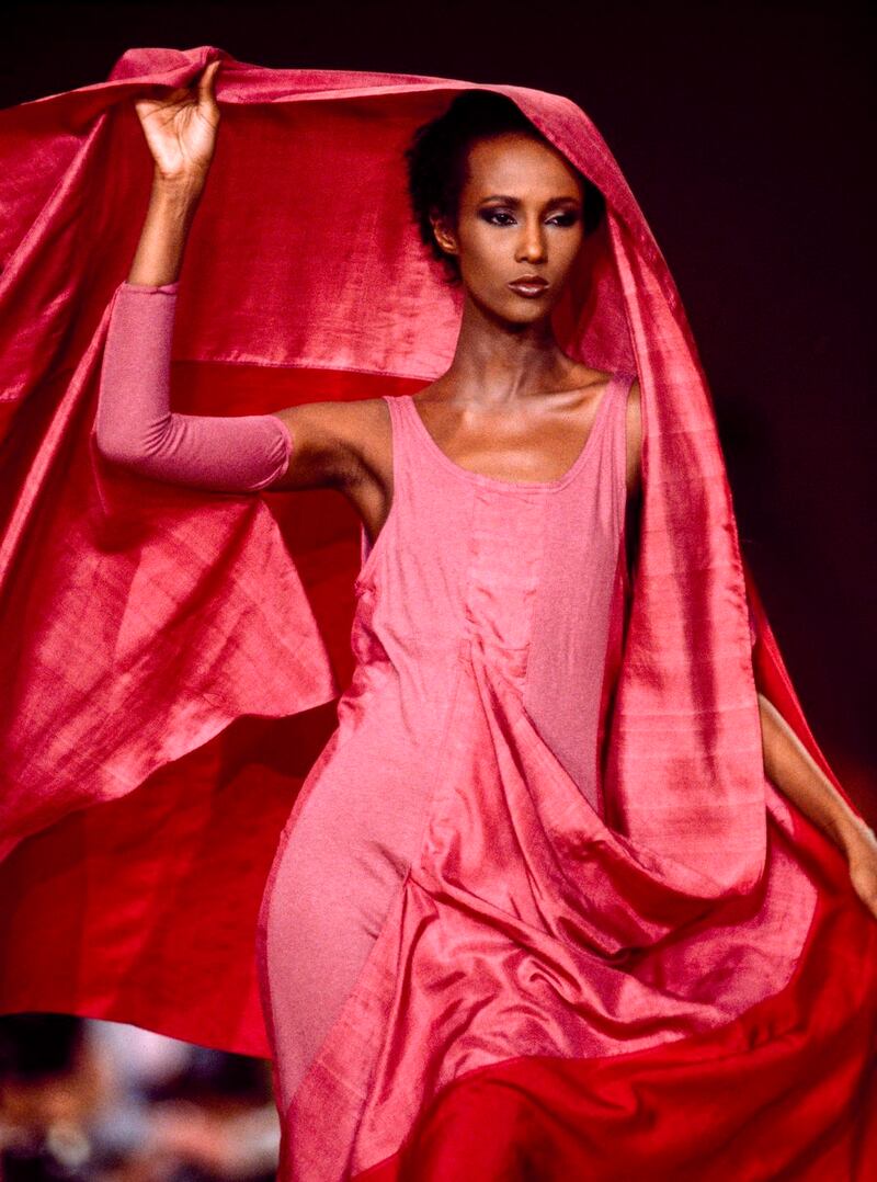 Iman at an Issey Miyake runway show in Paris in 1984. Photograph: Daniel Simon/Gamma-Rapho via Getty