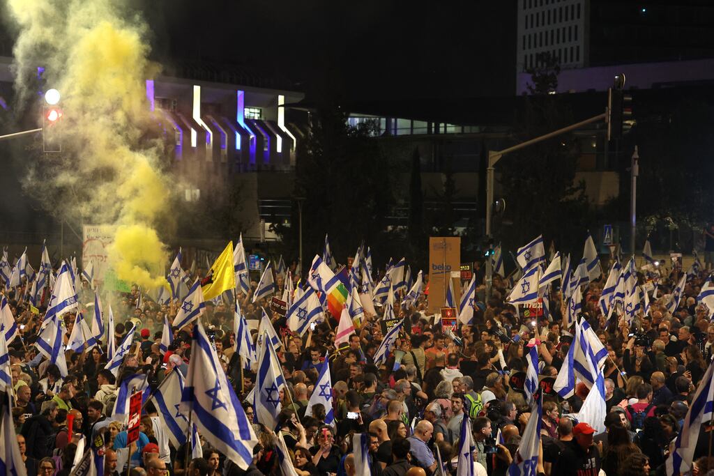 Israeli anti-government demonstrators. Photograph: Ahmad Gharbabli/AFP/Getty Images