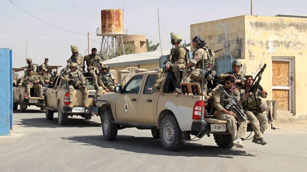 Afghan special forces arrive for a battle with the Taliban in Kunduz city, northern Afghanistan. Photograph: Stringer/Reuters