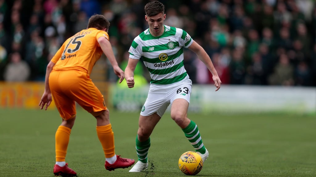 Livingston’s Steven Lawless vies with Celtic’s Kieran Tierney during a recent Ladbrokes Scottish Premiership match. Photograph: Graham Stuart/PA Wire.