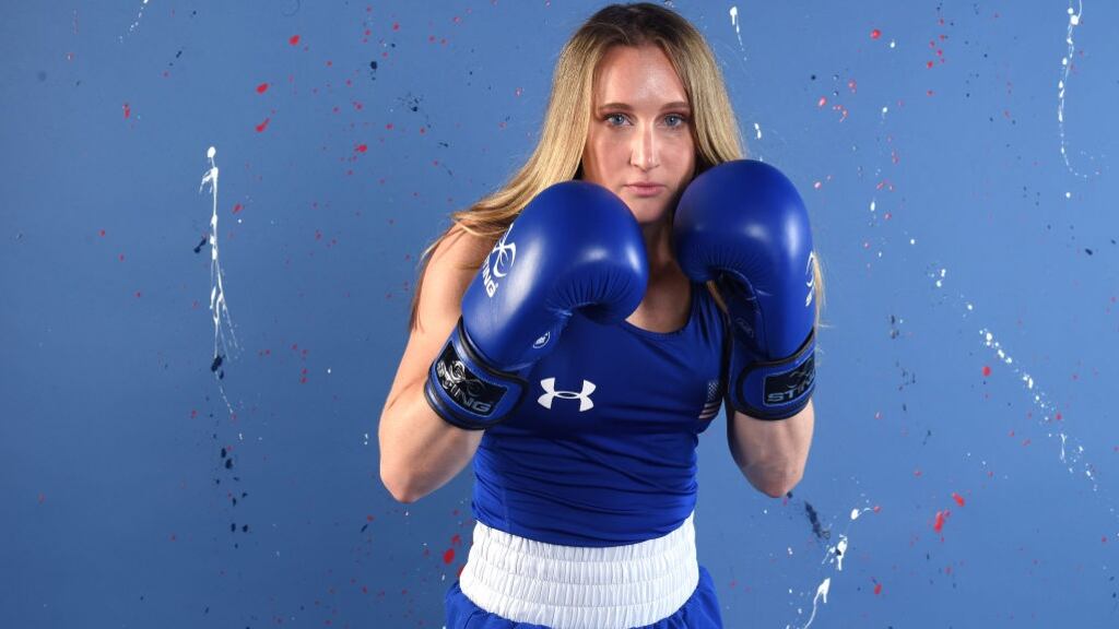 US boxer  Ginny Fuchs poses for a portrait during the Team USA Tokyo 2020 Olympic shoot  in West Hollywood, California. Photograph: Harry How/Getty Images