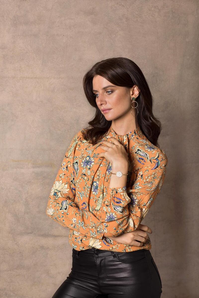 Wrapover neck print blouse €39, smooth coated jeans €39.99 Vero Moda. Photograph: Naomi Gaffey