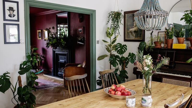 Kelly's keen eye for vintage paint shades and clever furniture picks can be seen in the kitchen diner