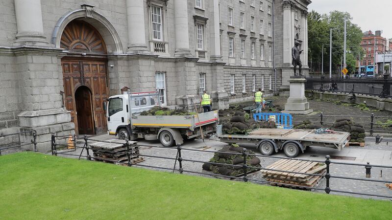 The Lawns being removed from the front entrance at Trinity College. Photograph Nick Bradshaw