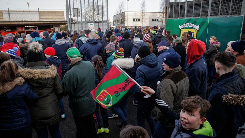 Spectators leave MacHale Park after the game was called off. Photo: Ryan Byrne/Inpho