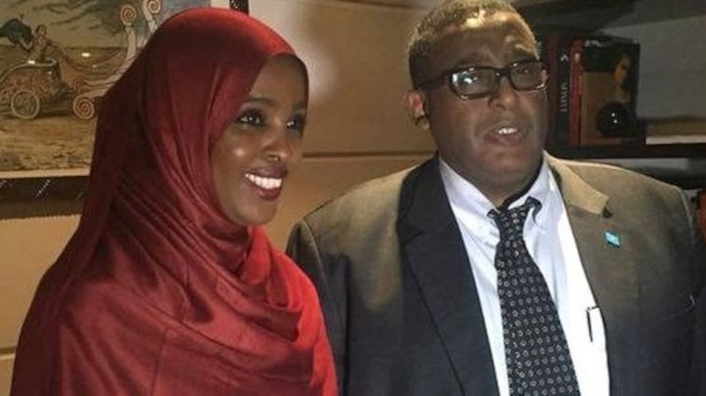 Ifrah Ahmed with Somali prime minister Omar Abdirashid Ali Sharmarke. Photograph: Ifrah Ahmed.