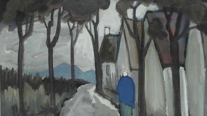 Markey Robinson’s Landscape, Connemara with Thatched Cottages and Shawlie (Lot 124, €2,000–€2,500)