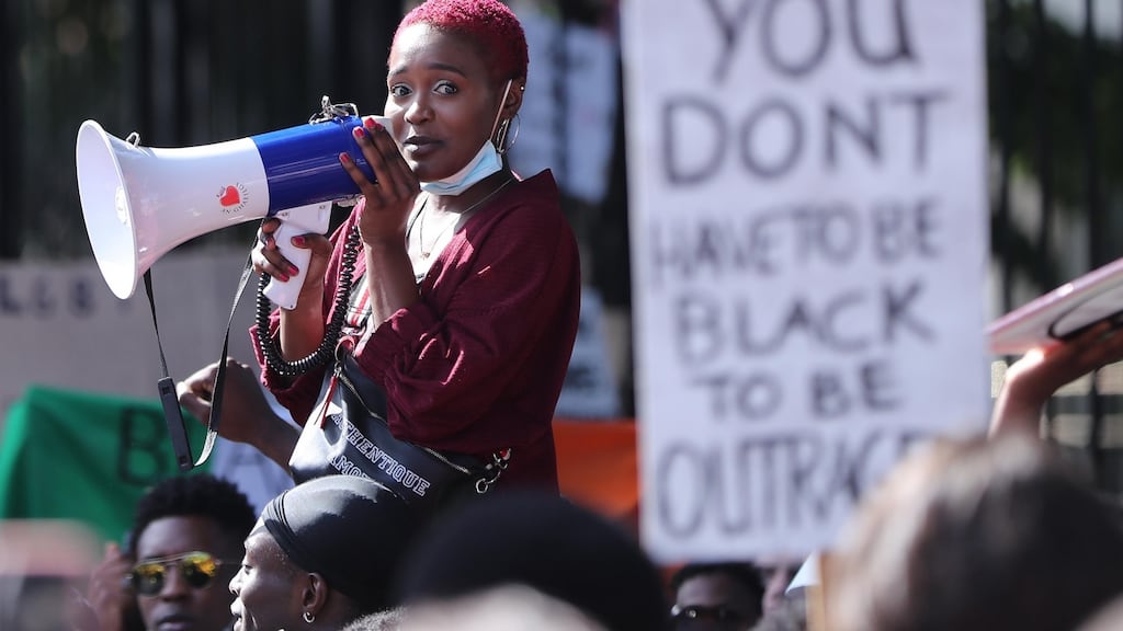 People at a Black Lives Matter protest rally outside the US embassy in Dublin on Monday, June 1st. Photograph: Niall Carson/PA Wire
