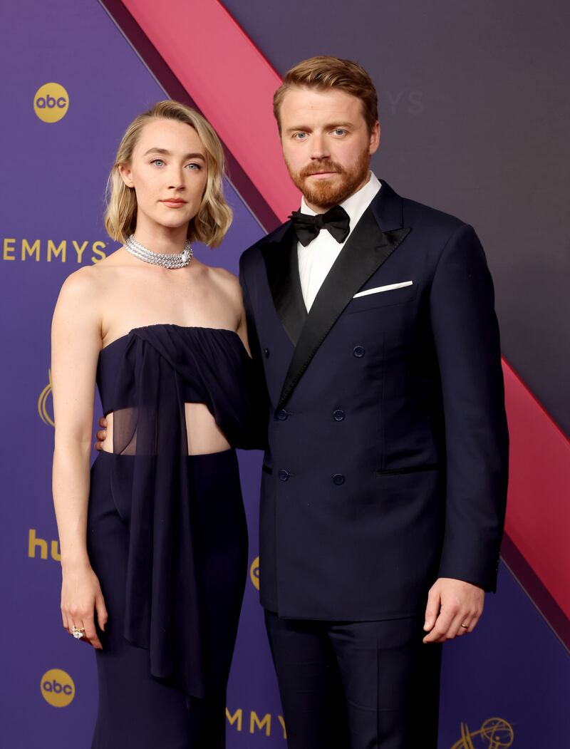 Recently weds: Saoirse Ronan with Jack Lowden at the Emmy Awards in Los Angeles this week. They married in Scotland in July. Photograph: Amy Sussman/Getty
