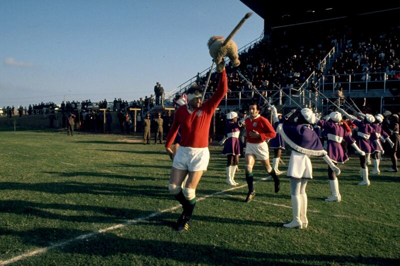 Willie John McBride leads out the Lions against South Africa. Photograph:: Allsport UK