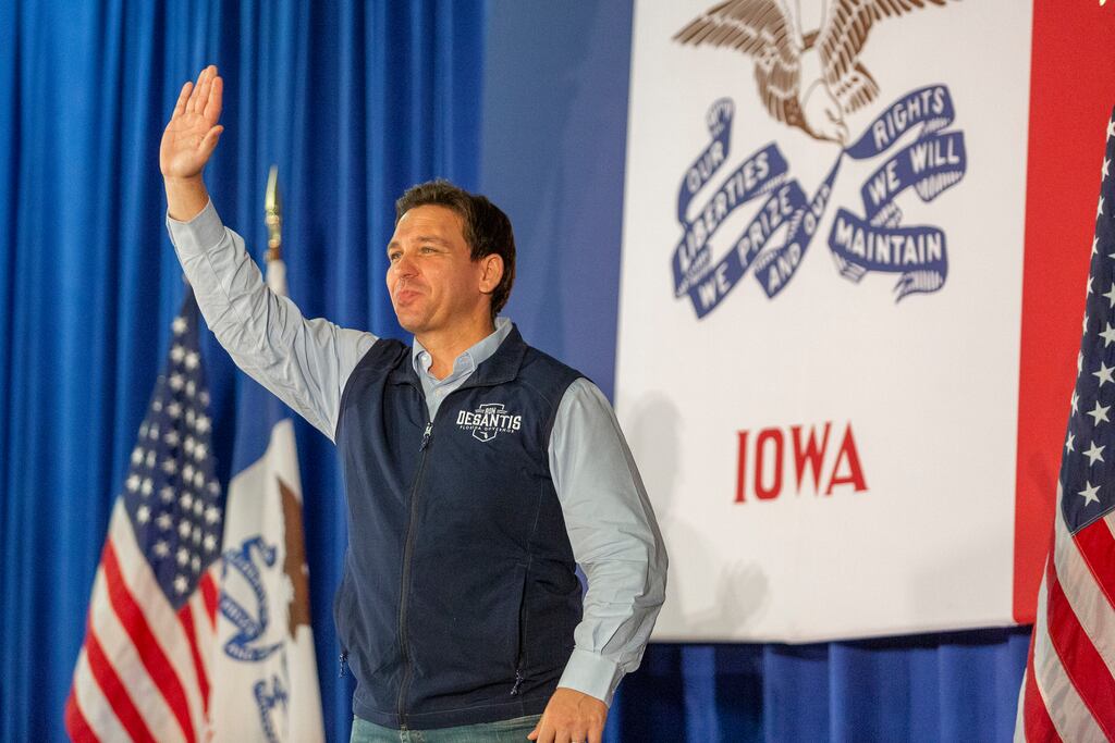 Florida governor and Republican presidential candidate Ron DeSantis on a campaign stop in Cedar Rapids, Iowa, on May 31st. Photograph: Rachel Mummey/New York Times