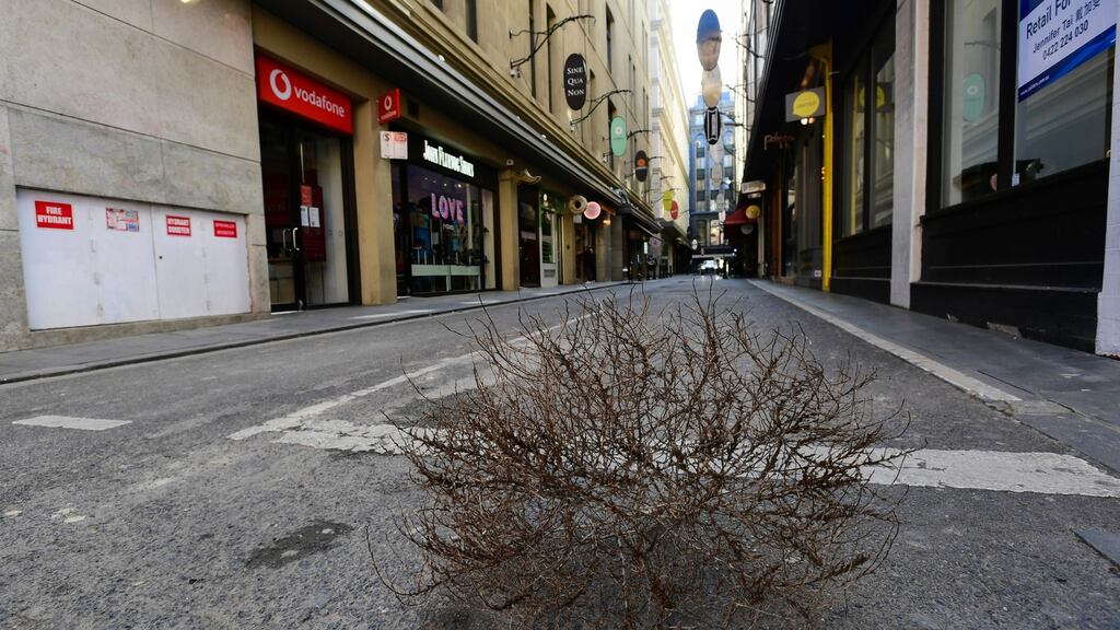 An empty Degraves Street in Melbourne, Australia, August 28th 2020. Photograph: Erik Anderson/EPA