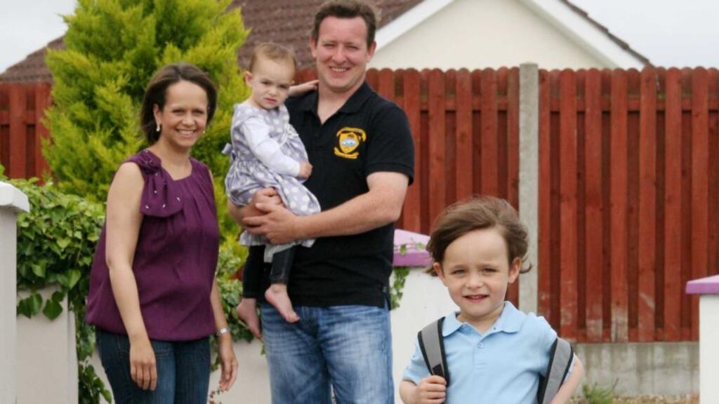 Yasmin Voragee, in Carrick-on-Shannon, Co Leitrim with her son Fionn preparing for his first day at school. Also with her husband Colm McWeeney and their daughter Zayna. Photograph: Brian Farrell