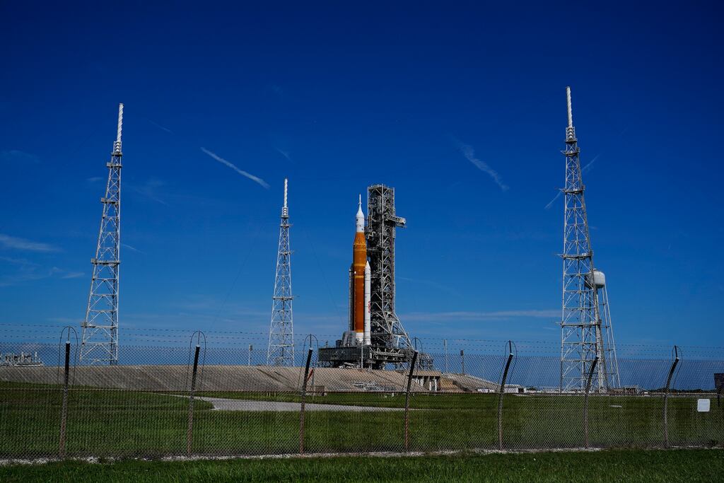 Nasa said the inaugural flight of its new moon rocket is weeks away after another dangerous fuel leak forced launch controllers to call off their second attempt this week to send a crew capsule containing test dummies into lunar orbit. Photograph: Brynn Anderson/AP