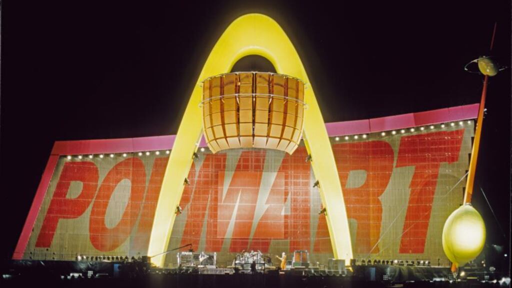 The PopMart stage, featuring giant mirrorball lemon on the right