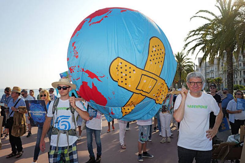 Protesters on the Promenade des Anglais ahead of the United Nations Ocean Conference in Nice, south-eastern France, this week. Photograph: Valery Hache/ AFP via Getty Images