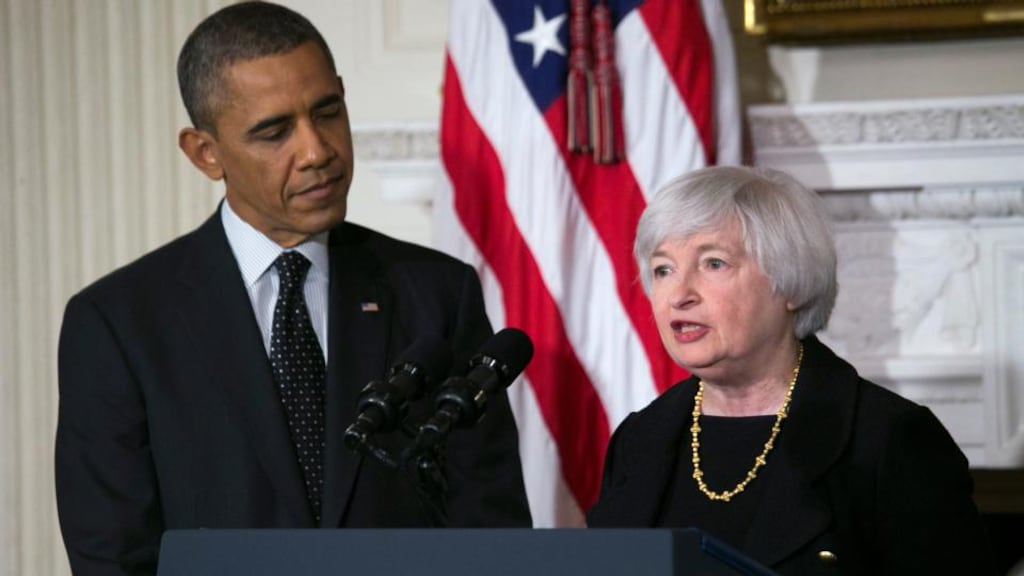 President Barack Obama with Janet Yellen at the White House in Washington last week. Photograph: The New York Times