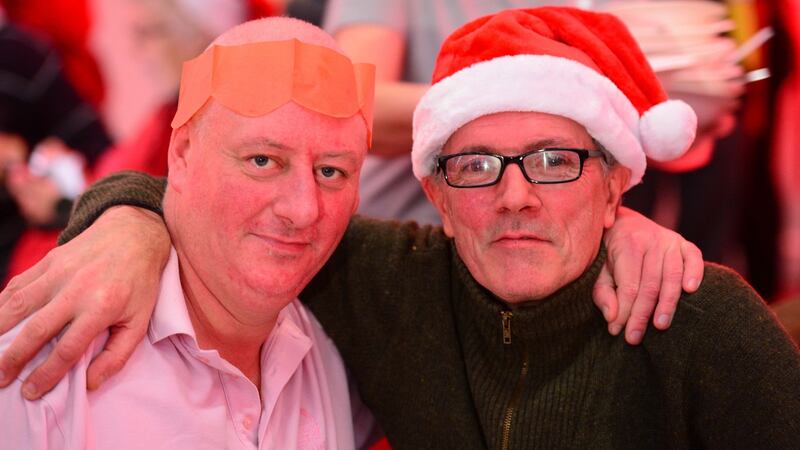 Gavin Whelan and Peter O’Hara at the Knights of Columbanus Christmas dinner at the RDS, Dublin. Photograph: Dara Mac Dónaill
