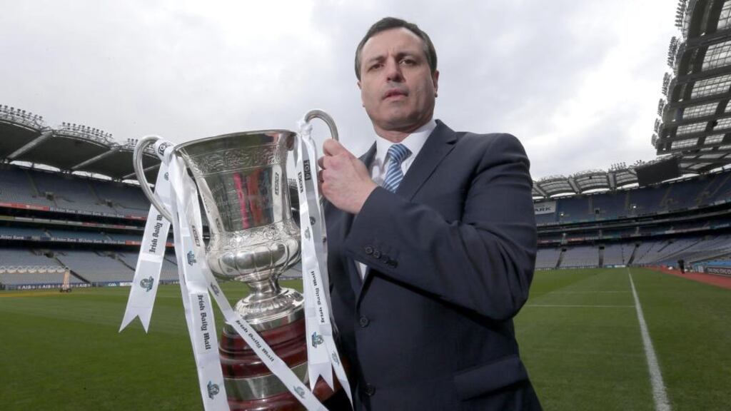Ireland manager Paul Earley with the Cormac McAnallen Cup. Photograph: Lorraine O'Sullivan/Inpho