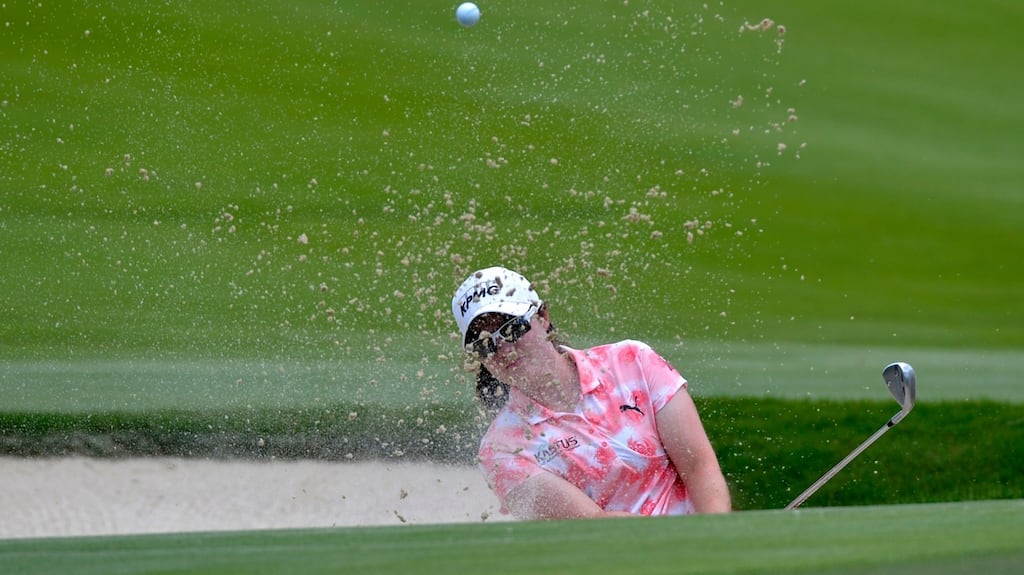 Leona Maguire of Ireland chips onto the ninth green during the final round of the Women’s PGA Championship. Photograph: Edward M Pio Roda/Getty Images