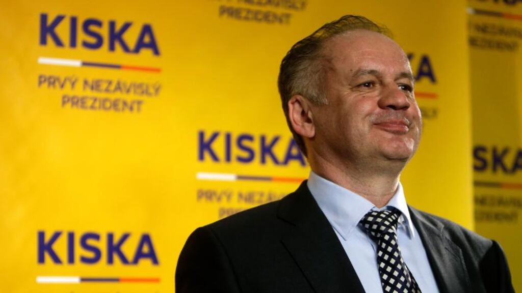 Slovakia’s presidential candidate Andrej Kiska reacts during a news conference at his party headquarters in Bratislava after the first unofficial results showed he won the presidential run-off elections. Photograph: David W Cerny/Reuters.