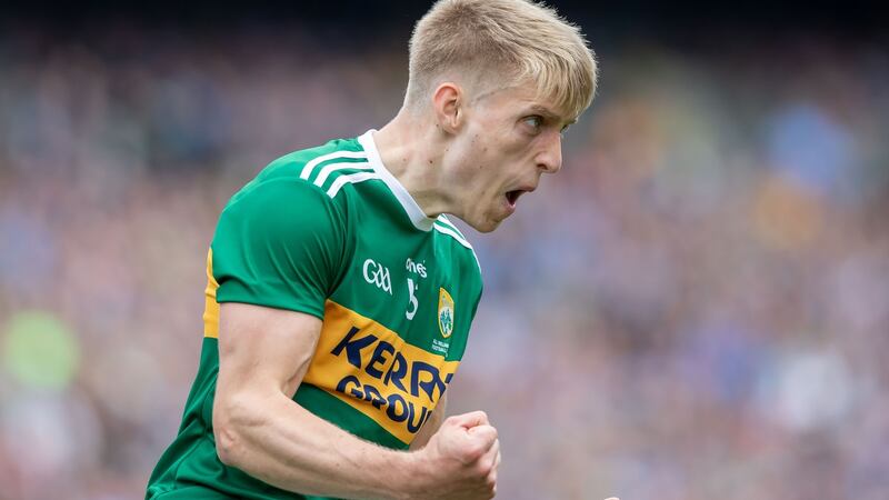 Kerry’s Killian Spillane celebrates scoring a point in the All-Ireland final against Dublin. He is one of four players on the senior panel from Templenoe. Photograph: Morgan Treacy/Inpho