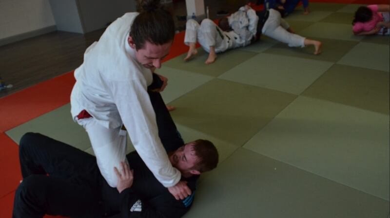 Kyle Mulholland during Brazilian jiu-jitsu training. ‘Despite my difficulties with co-ordination and movement, I’m in the same boat as everyone else,’ he says